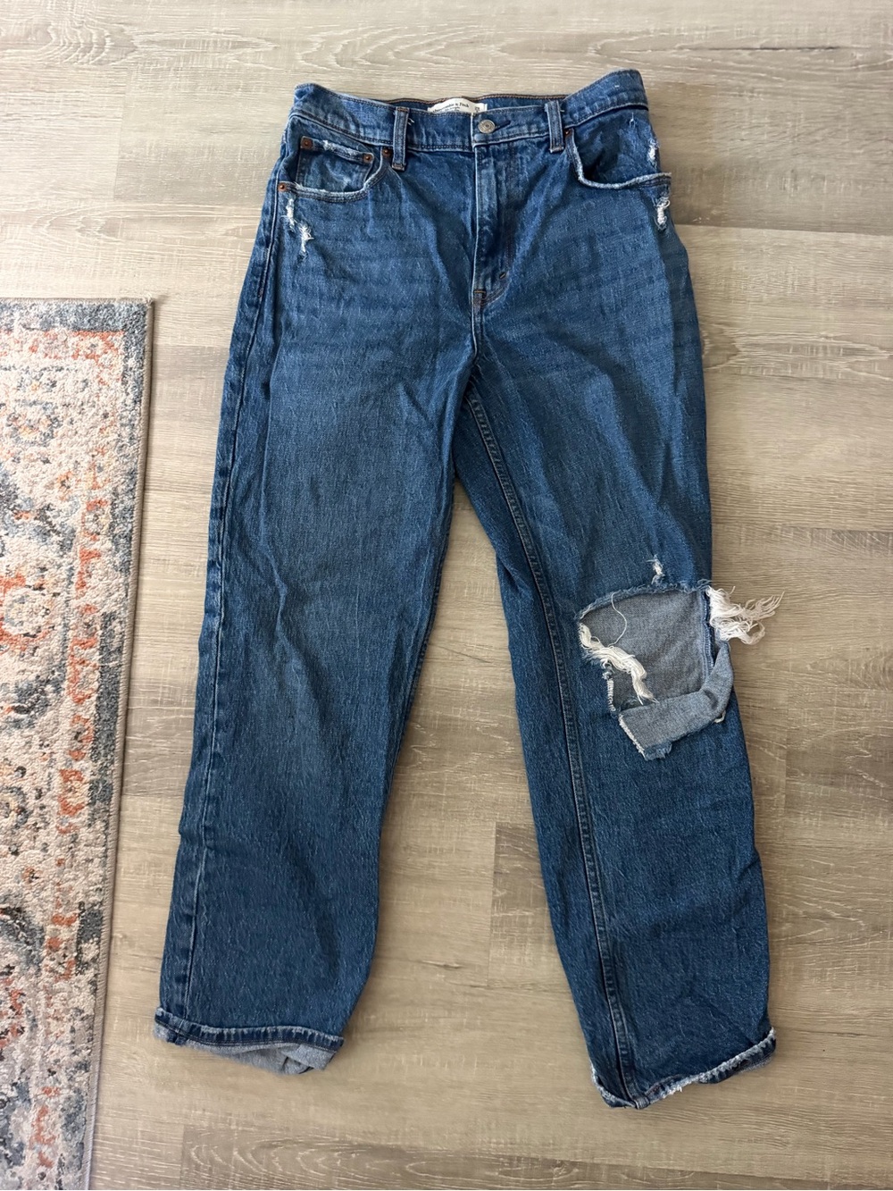 Abercrombie & Fitch Distressed Dark Blue Straight-Leg Jeans - Picture 1 of 3